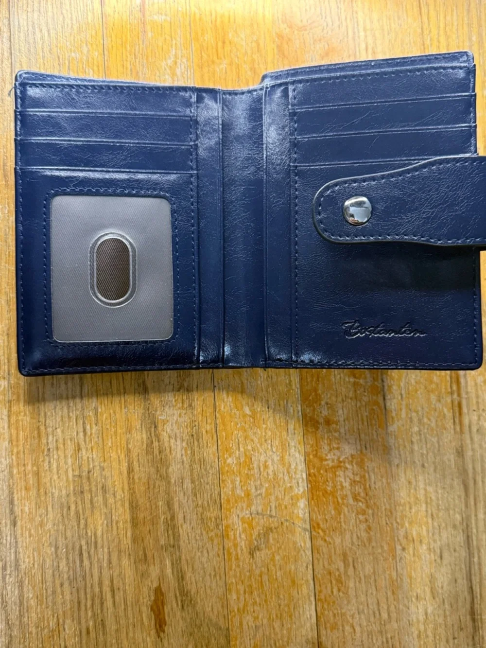 Bostonian Navy Blue Leather Wallet Bifold Snap Coin Pocket NEW